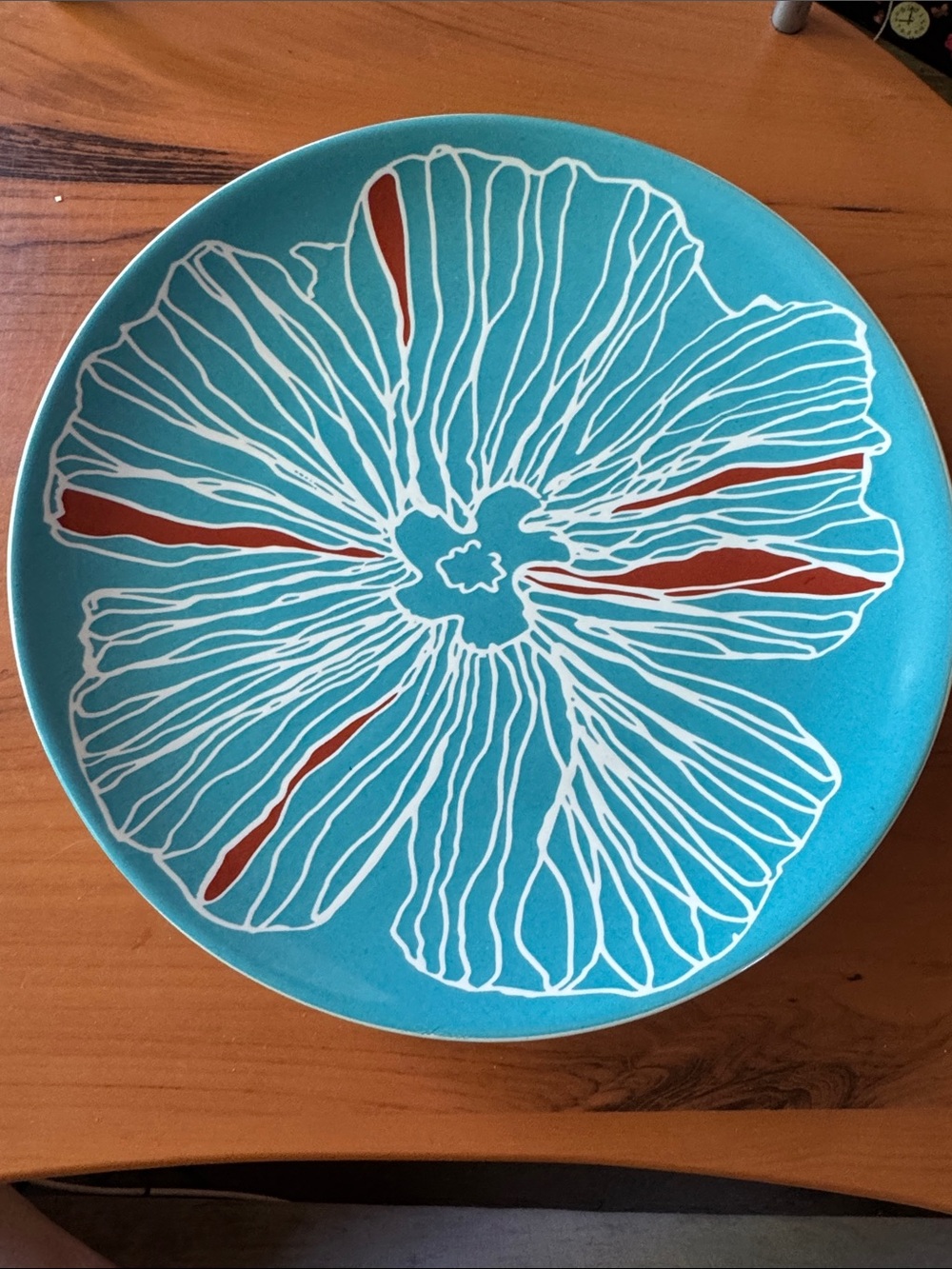 Ikea Bullra Salad Plates Aqua Blue Red Flowers Floral 8.25" Set of 4